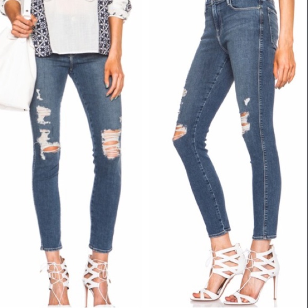 FRAME Denim Le Skinny De Jeanne Shredded Raw Size 28 - Picture 11 of 11